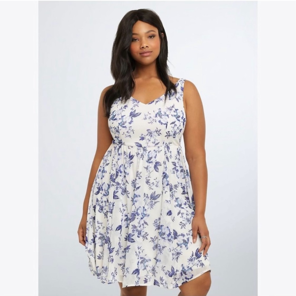 torrid White Dress with Blue Floral Print